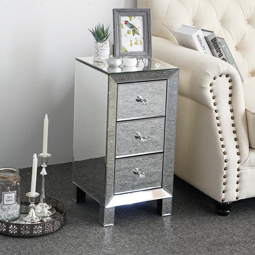 Elladera Solid Wood 3 Drawer Nightstand Fluted Bedside Table End Table, Oak