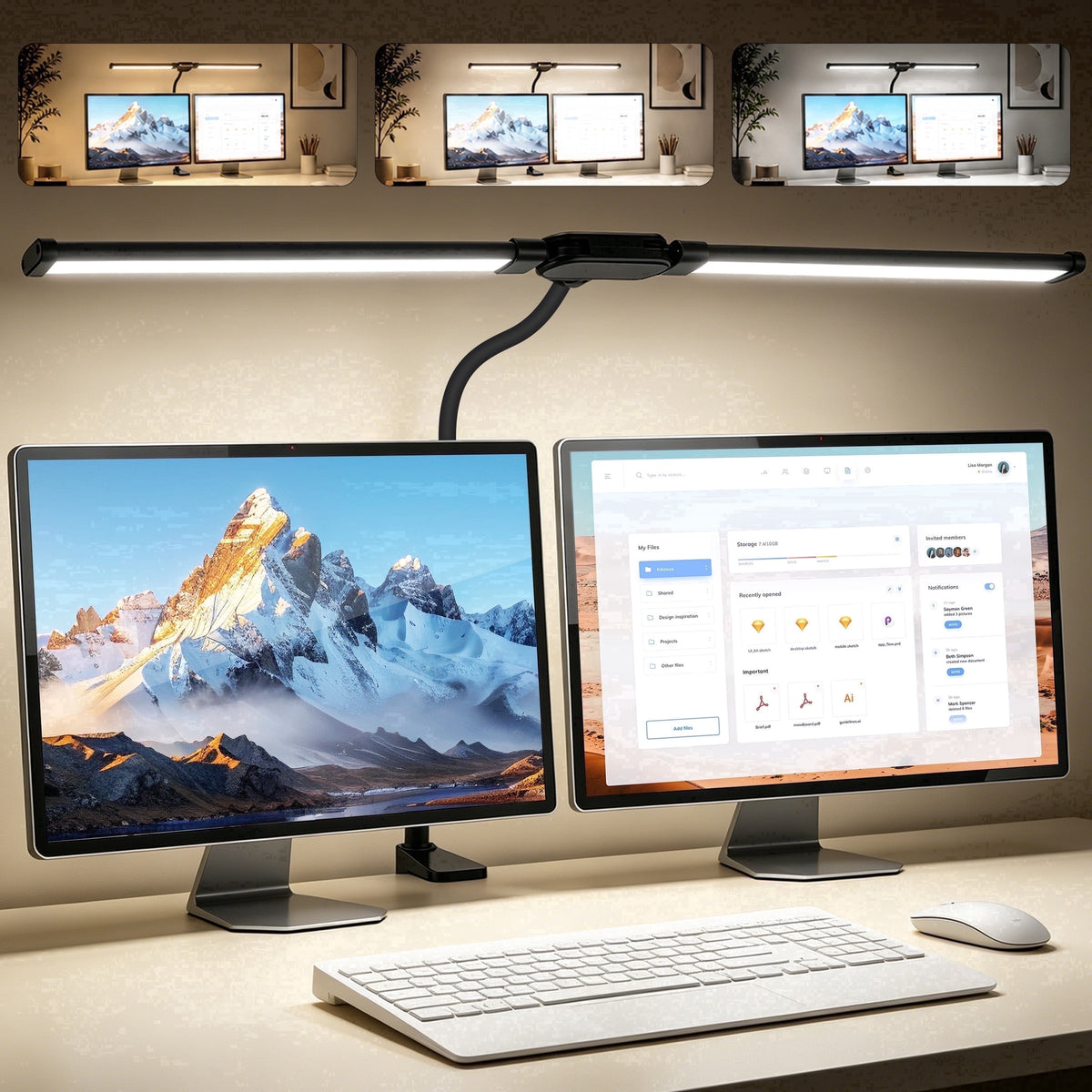 Elladera LED Desk Lamp with Clamp- 24W Dual Monitor Light, Ultra Wide Architect