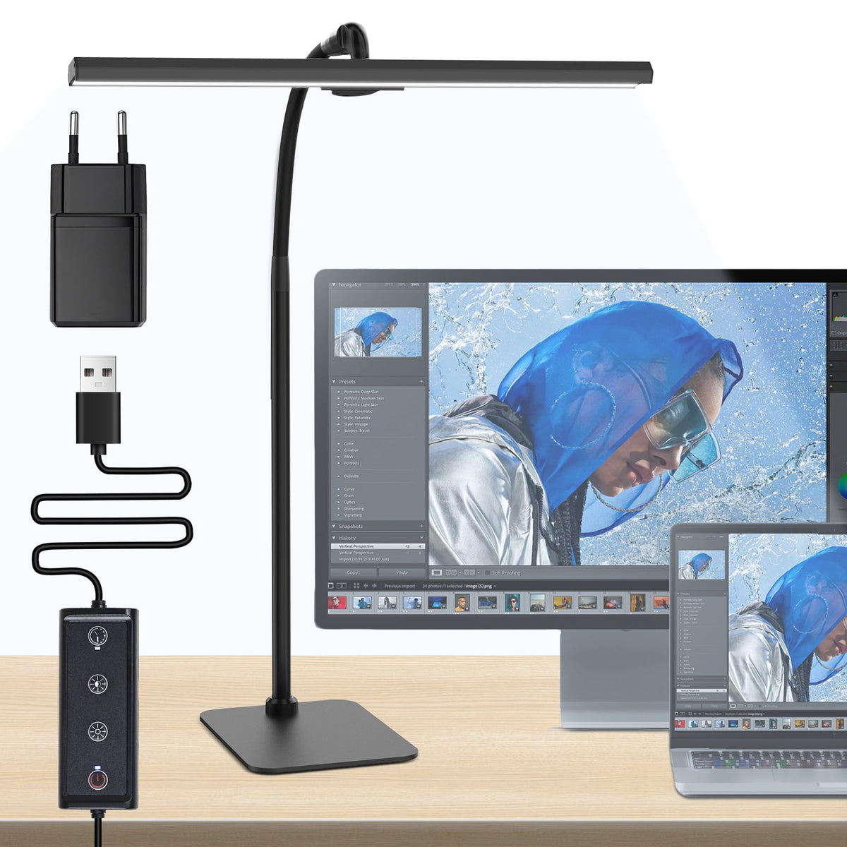 Elladera Lococo LED Desk Lamp, Tall Gooseneck, 5-Level Dimmable Brightness & Color