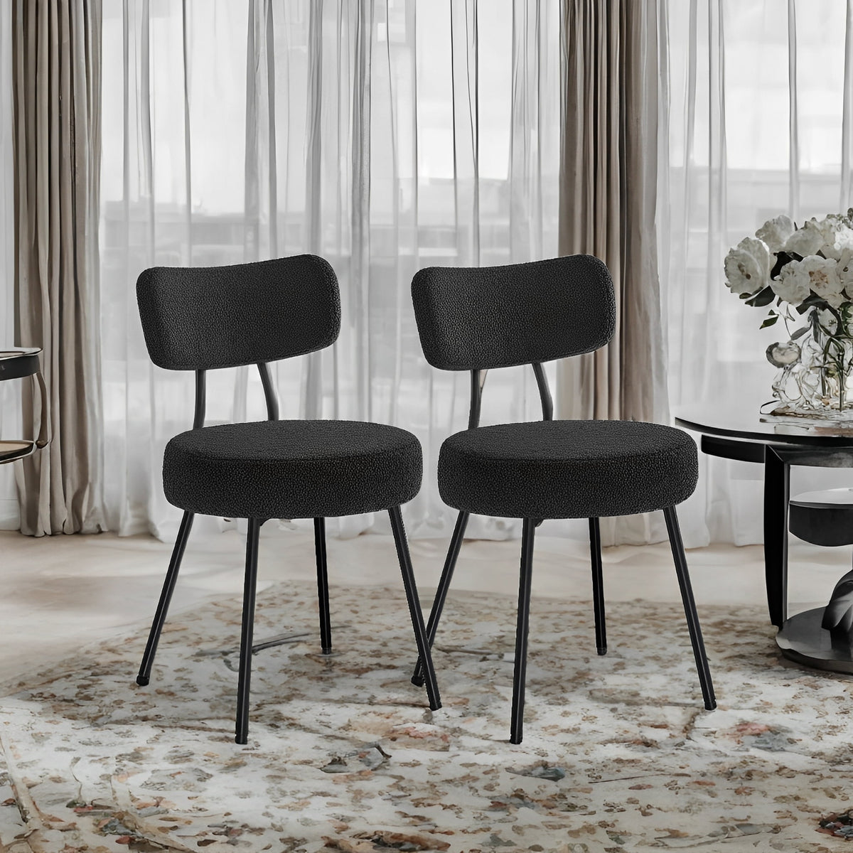 Elladera LEDREM 2-Pack Boucle Dining Chairs- Modern Curved Backrest, 265lb