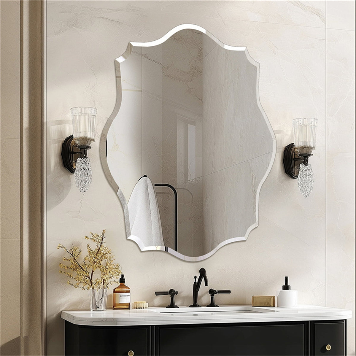 Elladera LUVODI 19.68x27.55 inch Irregular Wall Mirror Scalloped Beveled Edge