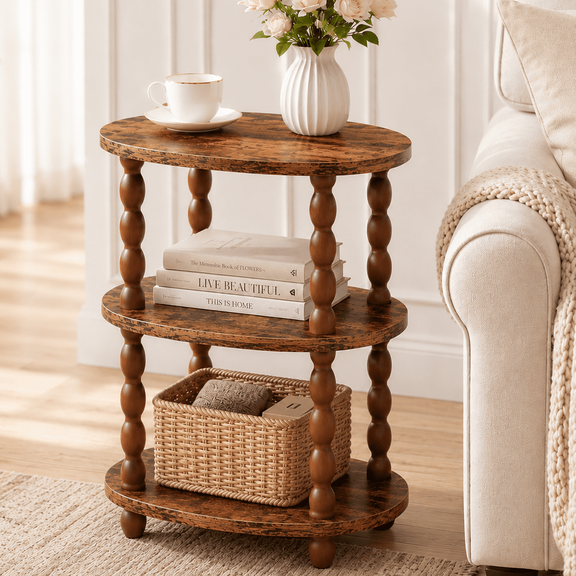Elladera MEHOOM 3-Tier Side Table, Small End Table for Living Room and Bedroom,