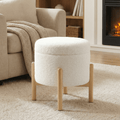 Elladera Modern Dowel Ottoman, Cream Boucle