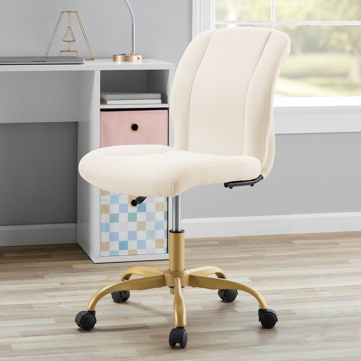 Elladera Bouclé Armless Office Chair for Adults and Teens, Cream
