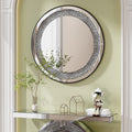 Elladera Modern Crystal Crush Diamond Sparkly Round Silver Wall Mirror- Handcrafted