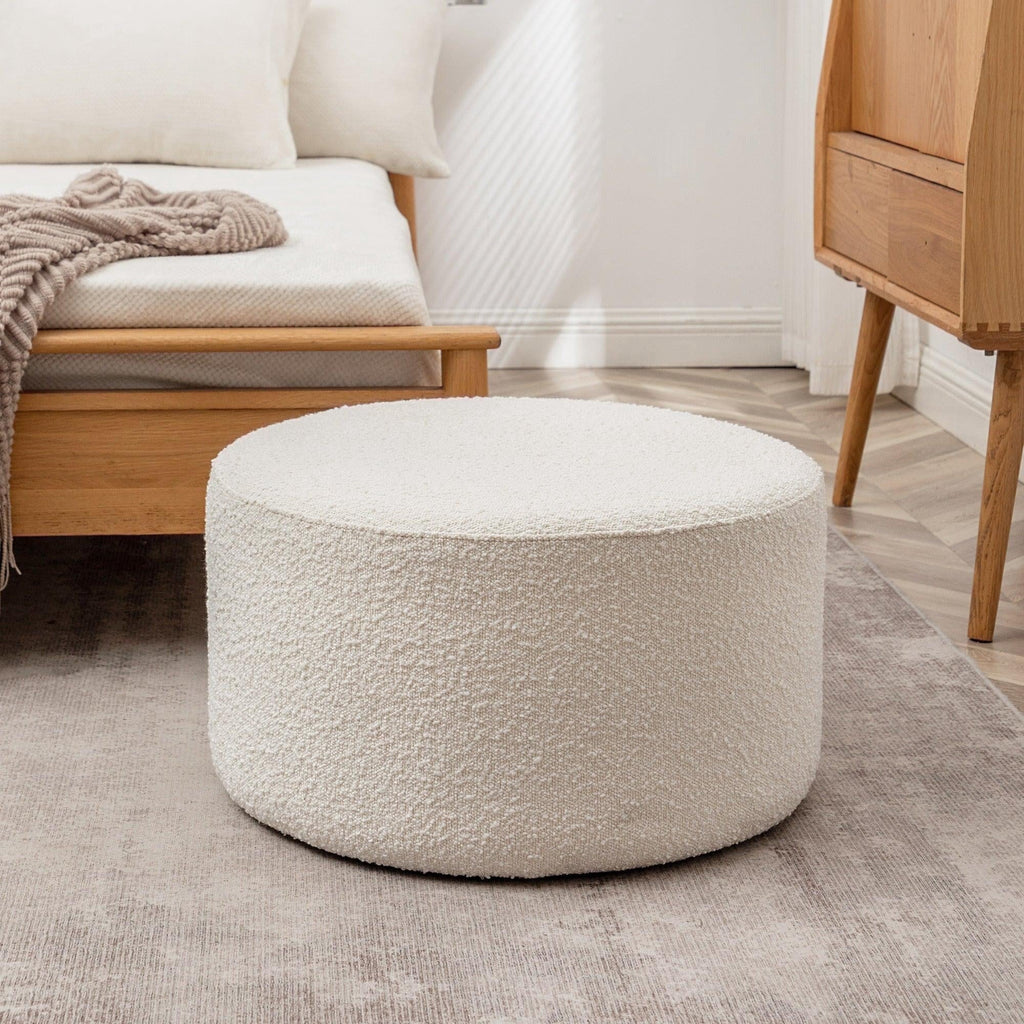 Elladera Modern Round Boucle Upholstered Ottoman with Soft Padded Seat