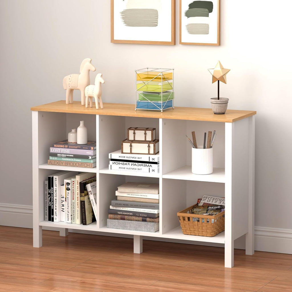 Elladera NEWADARA 6-Cube Bookcase, Farmhouse Wooden Bookshelf Low Storage