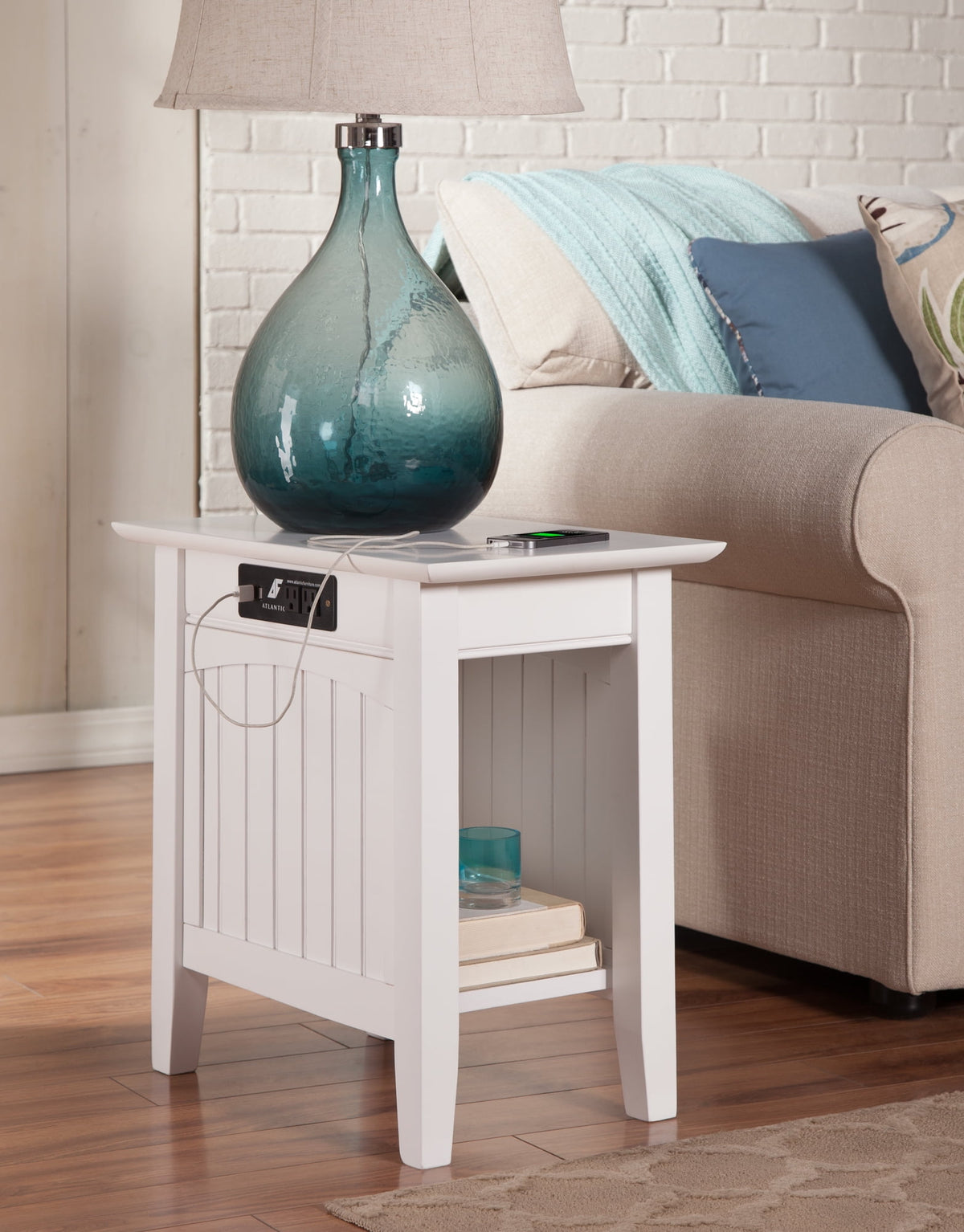 Elladera Nantucket Chair Side Table with Charging Station, White