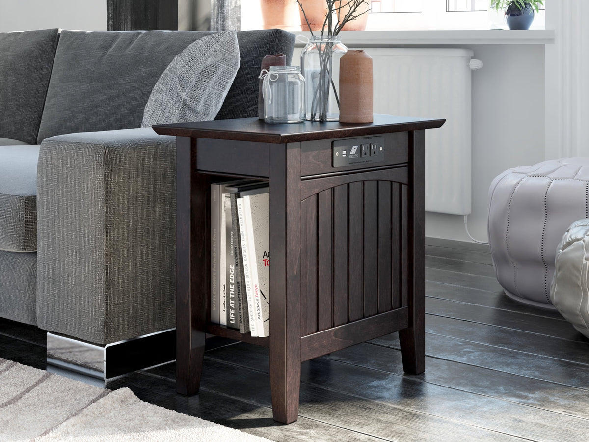 Elladera Nantucket Chair Side Table with Charging Station, White