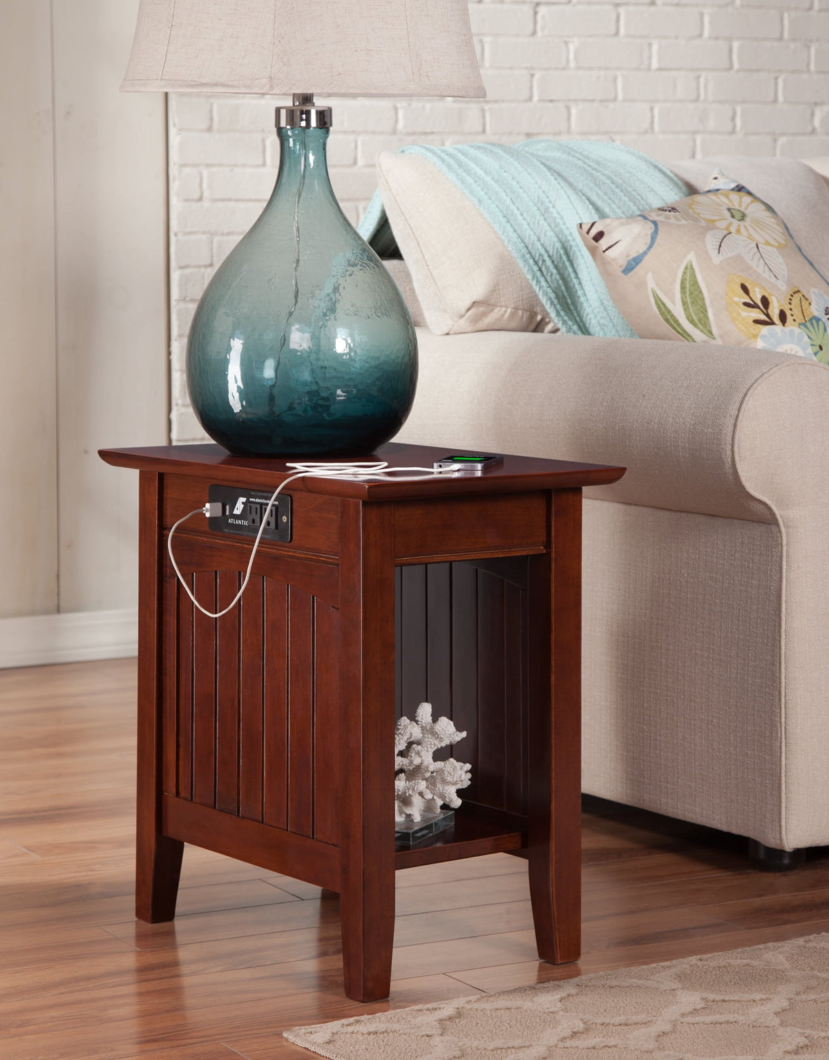 Elladera Nantucket Chair Side Table with Charging Station, White