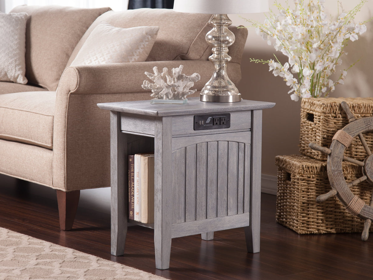 Elladera Nantucket Chair Side Table with Charging Station, White