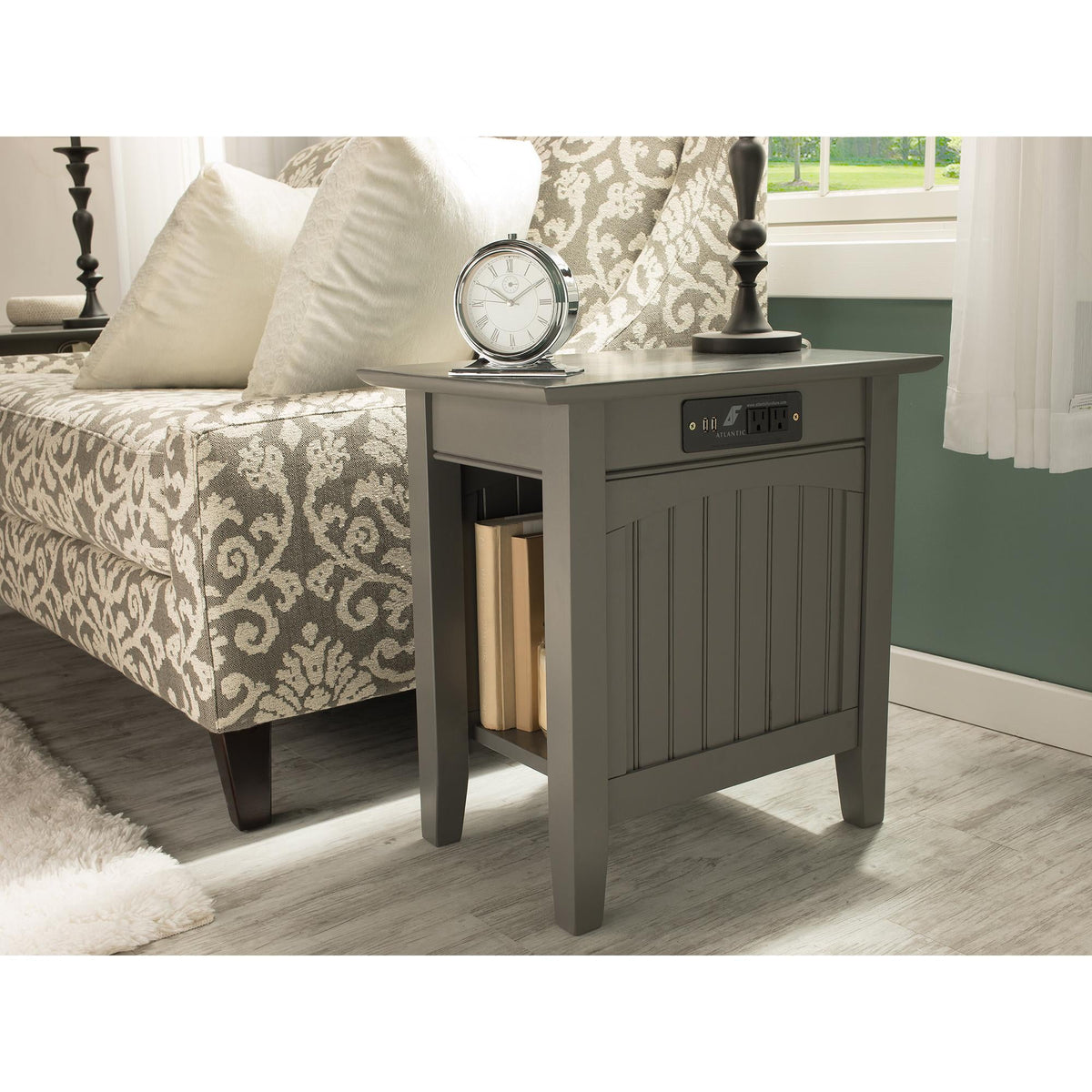 Elladera Nantucket Chair Side Table with Charging Station, White