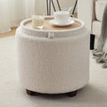 Elladera Ornavo Home Round Storage Ottoman with Reversible Lid, 17in Boucle White