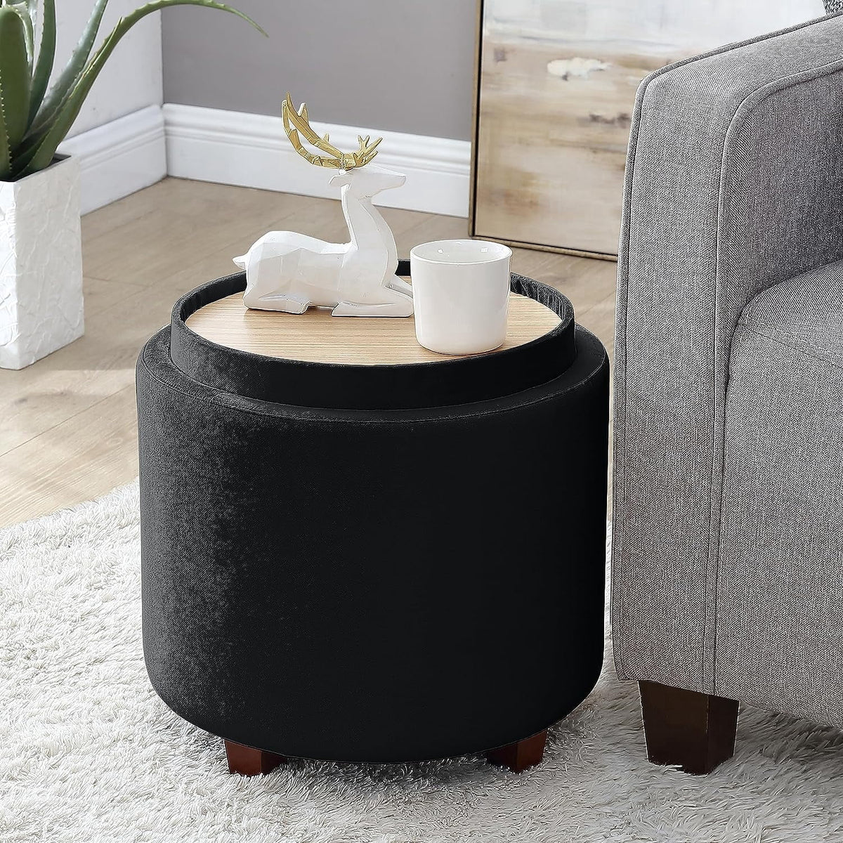 Elladera Ornavo Home Round Storage Ottoman with Reversible Lid, 17in Boucle White
