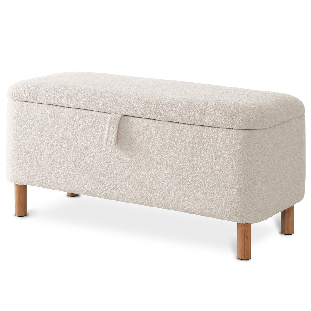 Elladera 39.5" Boucle Storage Ottoman Bench with Wood Legs for Living Room Bedroom