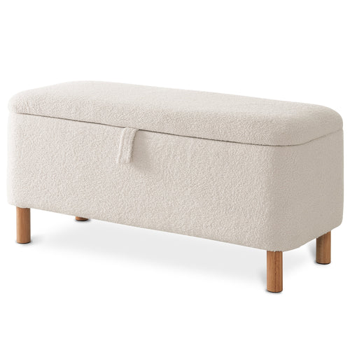 Elladera 39.5" Boucle Storage Ottoman Bench with Wood Legs for Living Room Bedroom