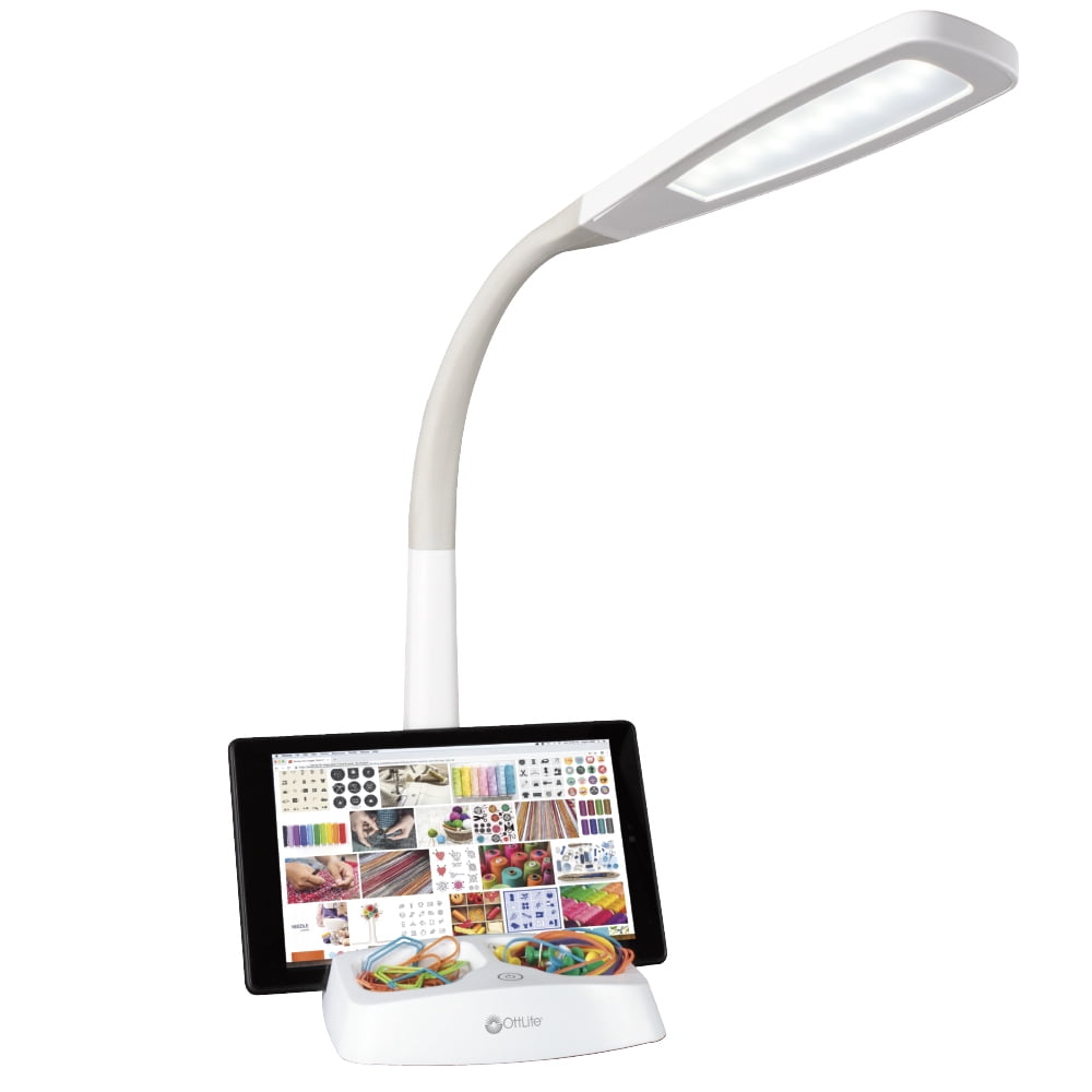 Elladera OttLite Wellness Series® Desk Lamp, White – Tablet & Smart Phone Stand,