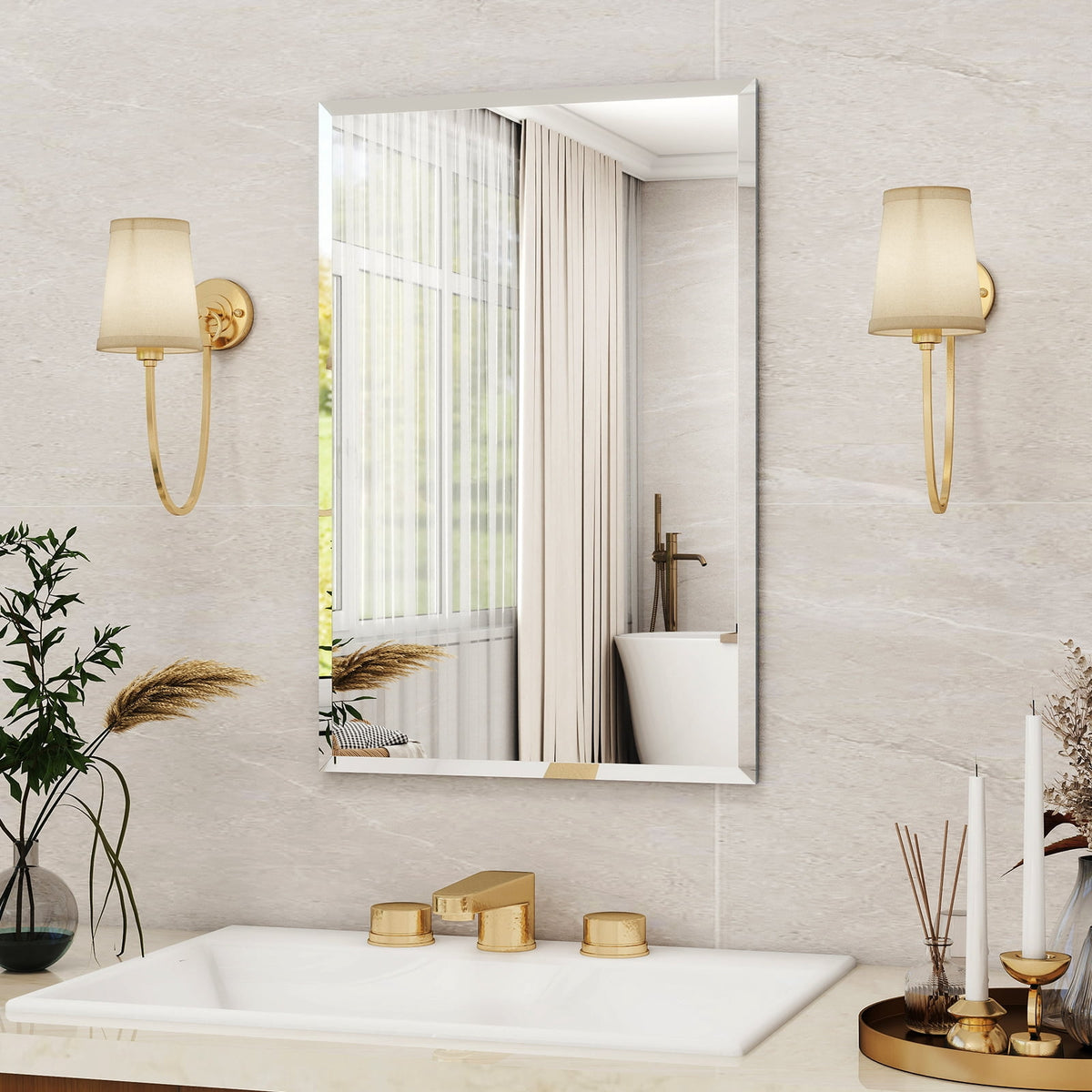 Elladera Puremirror 20"x28" Rectangular Bathroom Wall Mirror Frameless Vanity Mirror