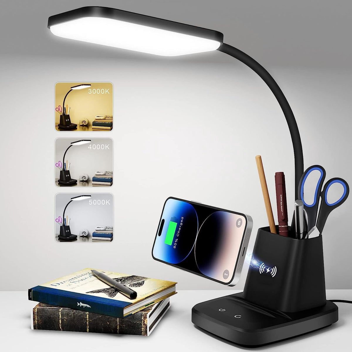 Elladera Sailstar LED Desk Lamp with Wireless Charging, 3 Color Modes,CRI 85,