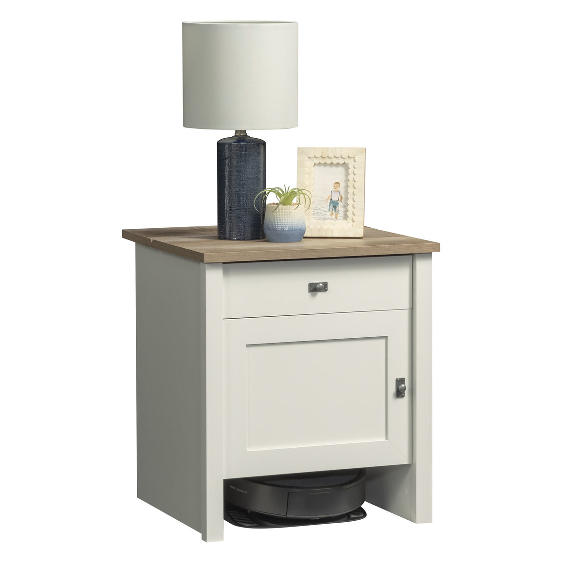 Elladera Sauder Cottage Road, Robot Vacuum Storage Side Table, Soft White Finish