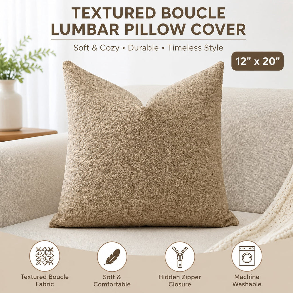Elladera Set of 1 Textured Boucle Throw Pillow Cover, Square Cozy Soft Decorative