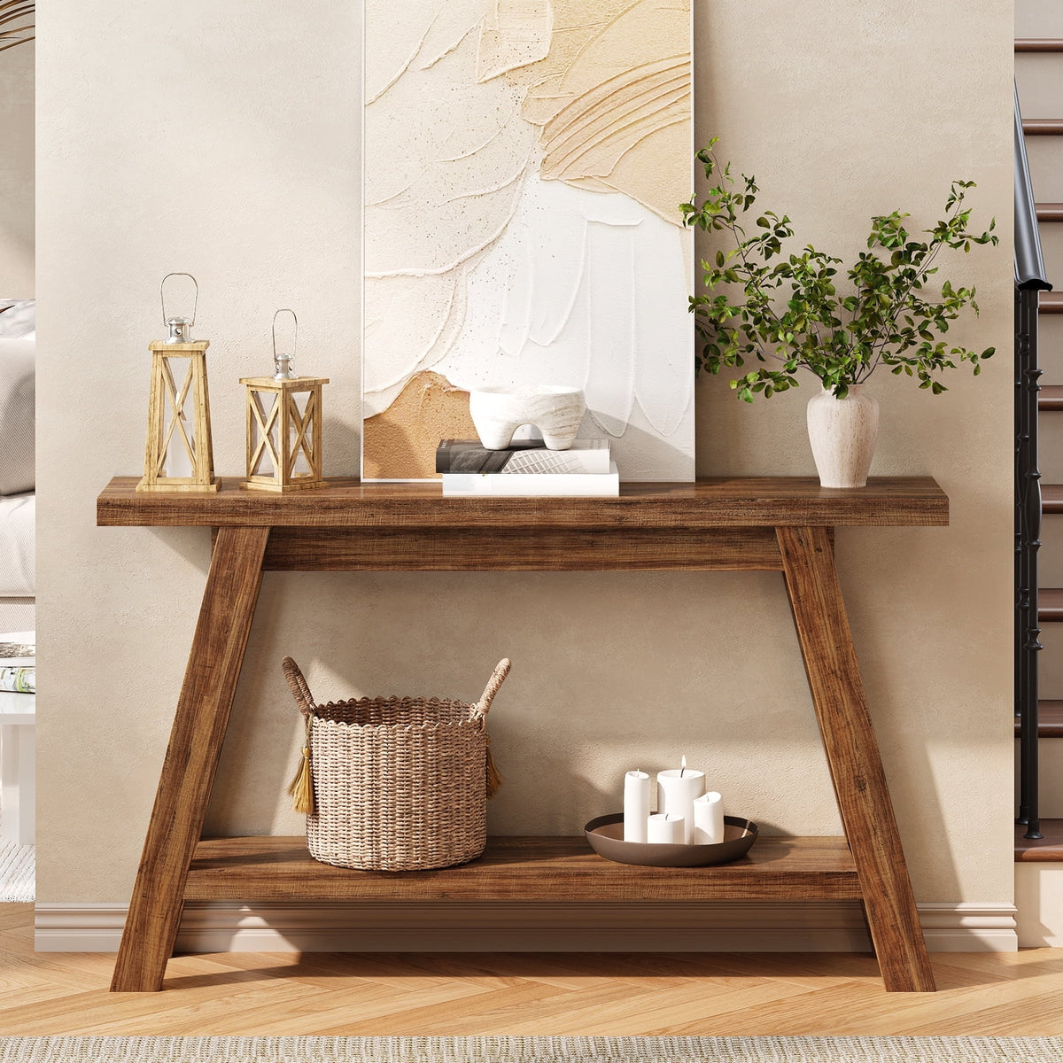 Elladera 54" Farmhouse 2-Tier Console Table,Wooden Entryway Sofa Table, Black