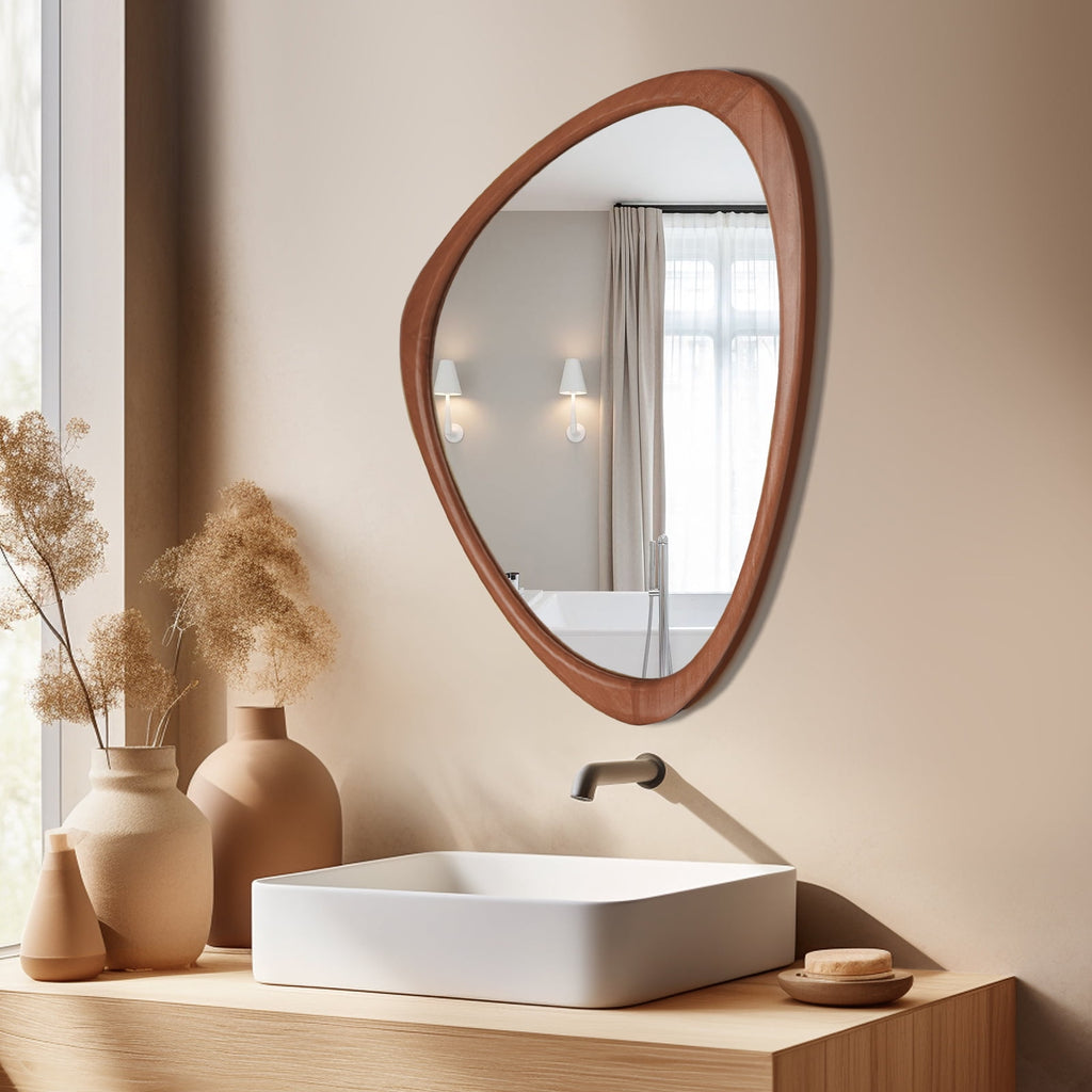 Elladera Irregular Wood Frame Wall Mirror, Asymmetrical Decorative Mirror for