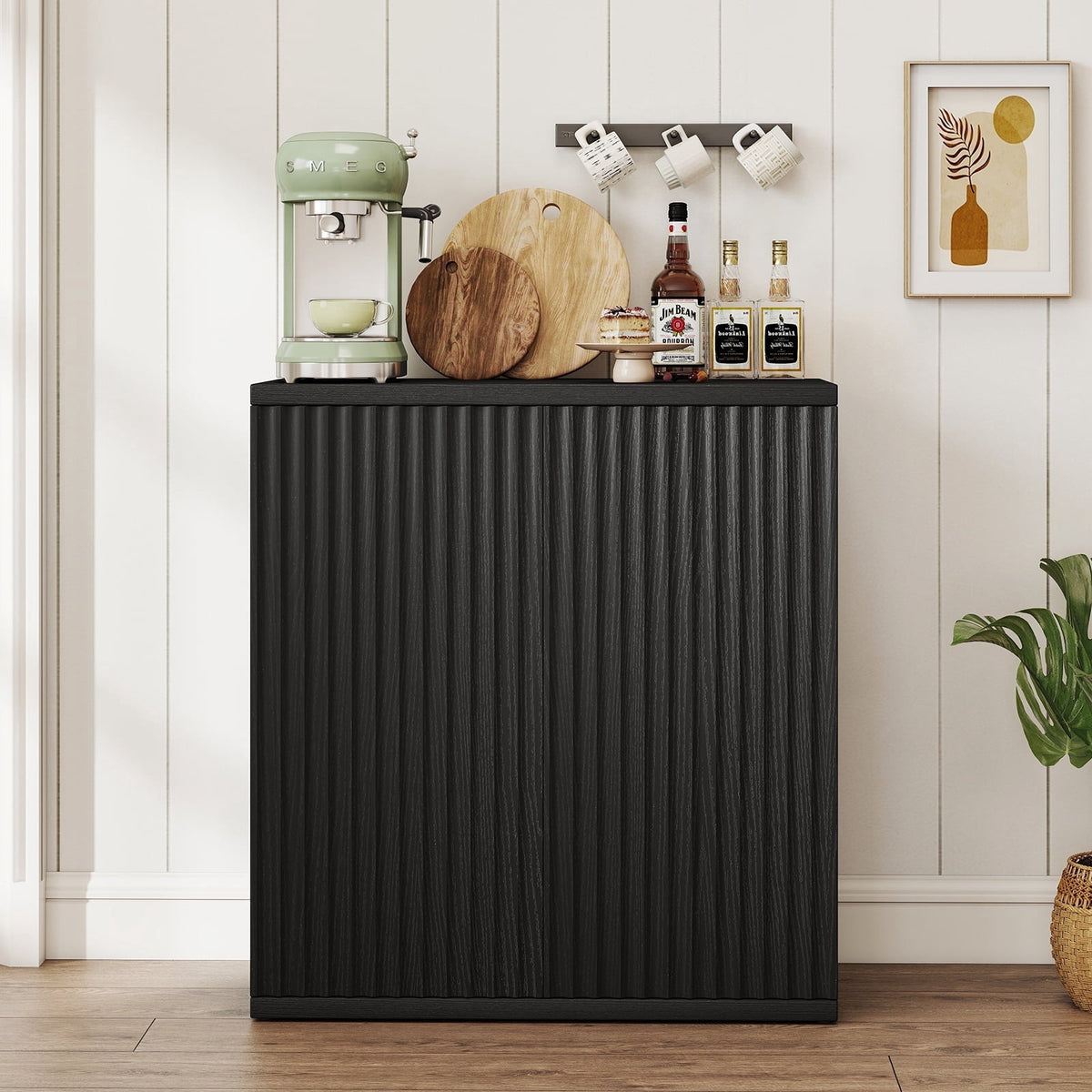 Elladera Sideboard Buffet Cabinet with Doors and Adjustable Shelves, Fluted Small