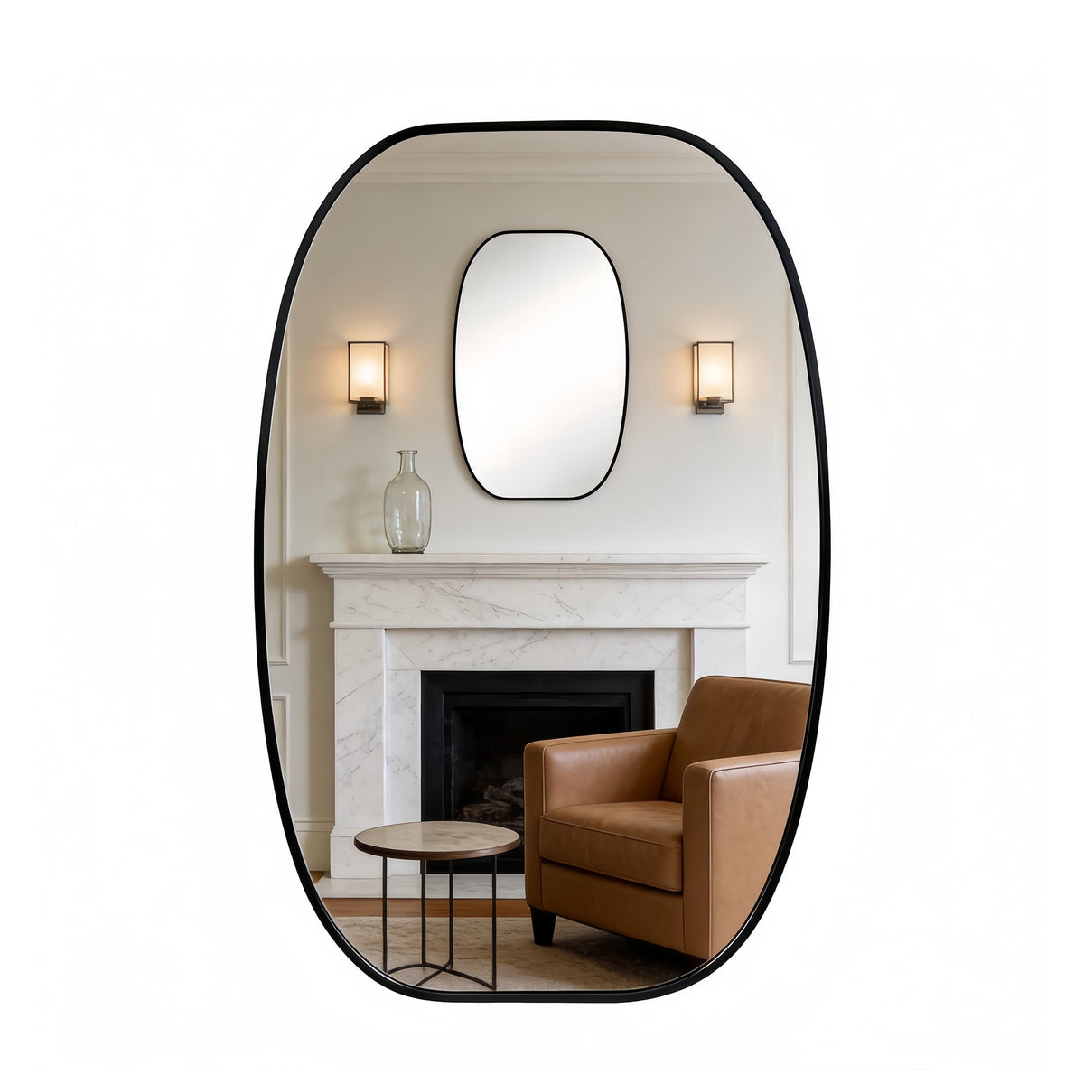 Elladera YIQMI 20x30 inch Teardrop MDF Wood Mirror Irregular Oak Wall Mirror for