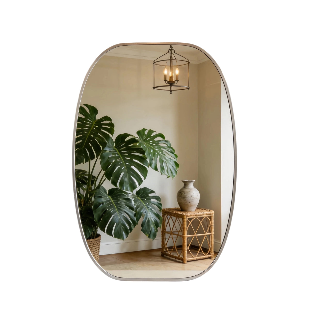Elladera YIQMI 20x30 inch Teardrop MDF Wood Mirror Irregular Oak Wall Mirror for