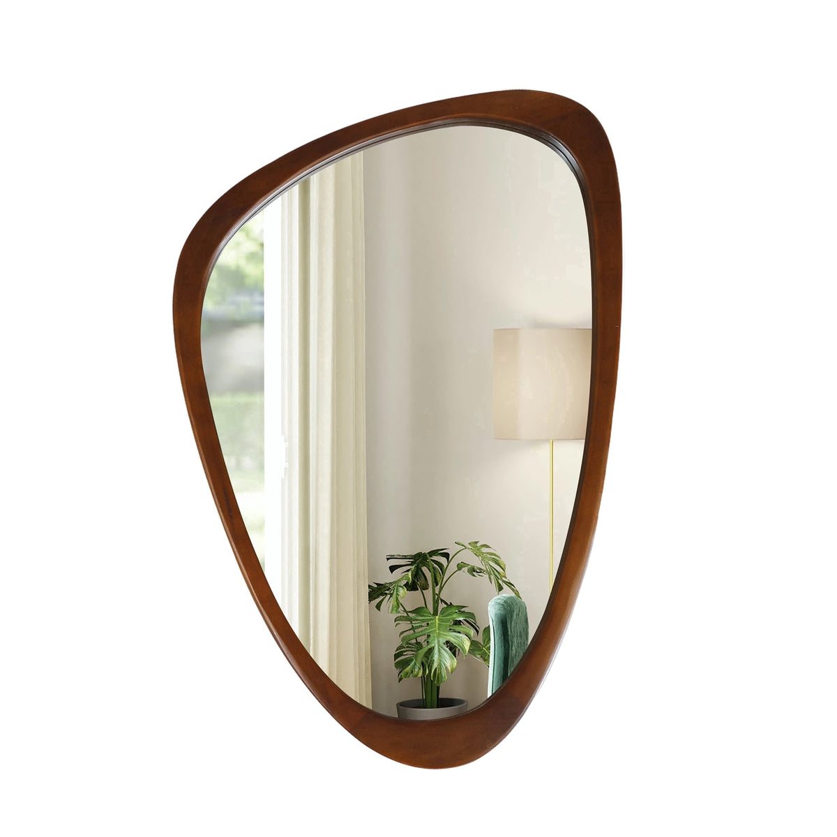 Elladera YIQMI 20x30 inch Teardrop MDF Wood Mirror Irregular Oak Wall Mirror for