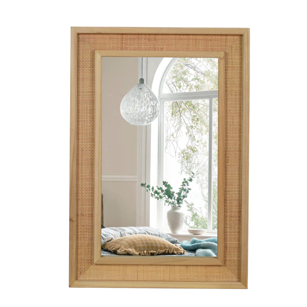 Elladera YIQMI 20x30 inch Teardrop MDF Wood Mirror Irregular Oak Wall Mirror for