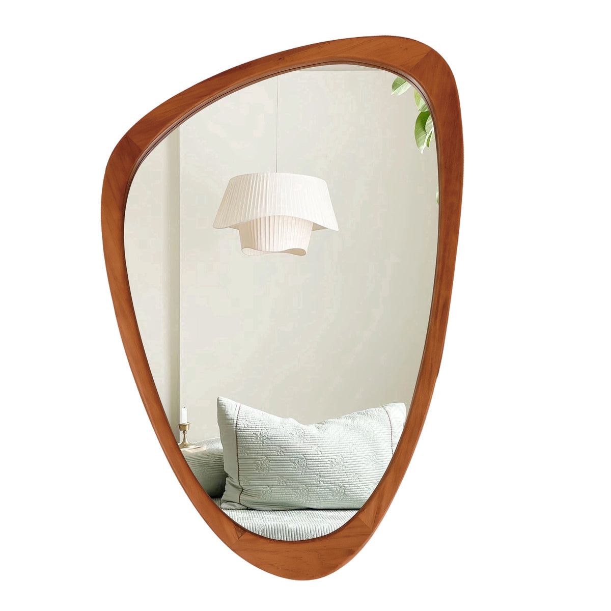 Elladera YIQMI 20x30 inch Teardrop MDF Wood Mirror Irregular Oak Wall Mirror for
