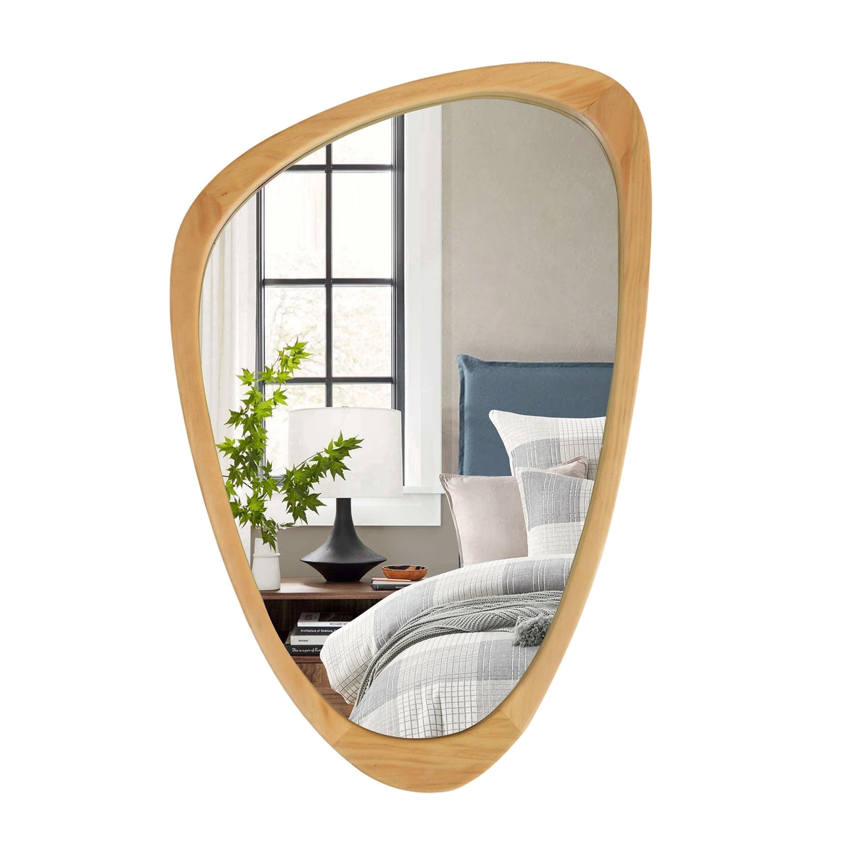 Elladera YIQMI 20x30 inch Teardrop MDF Wood Mirror Irregular Oak Wall Mirror for