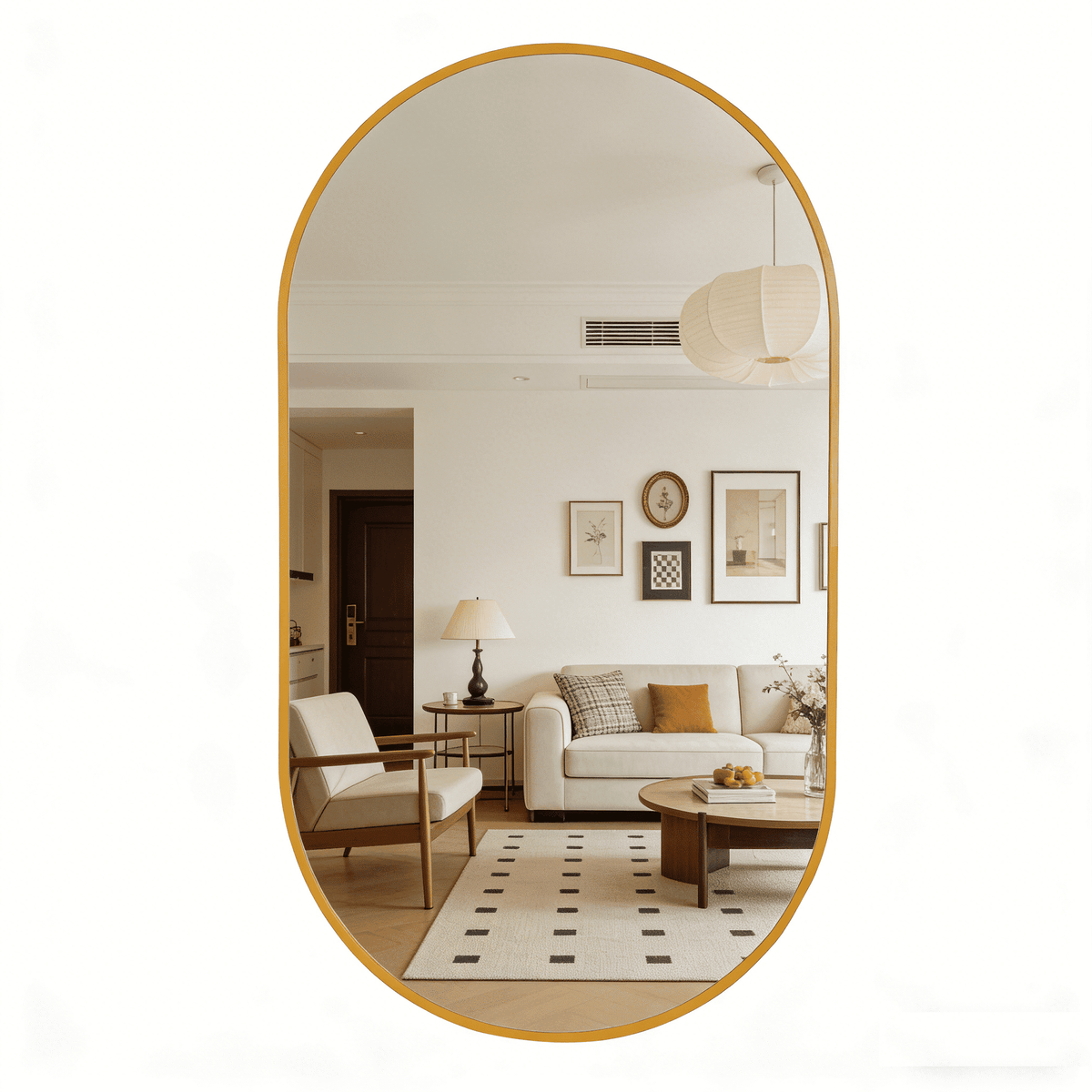 Elladera YIQMI 20x30 inch Teardrop MDF Wood Mirror Irregular Oak Wall Mirror for