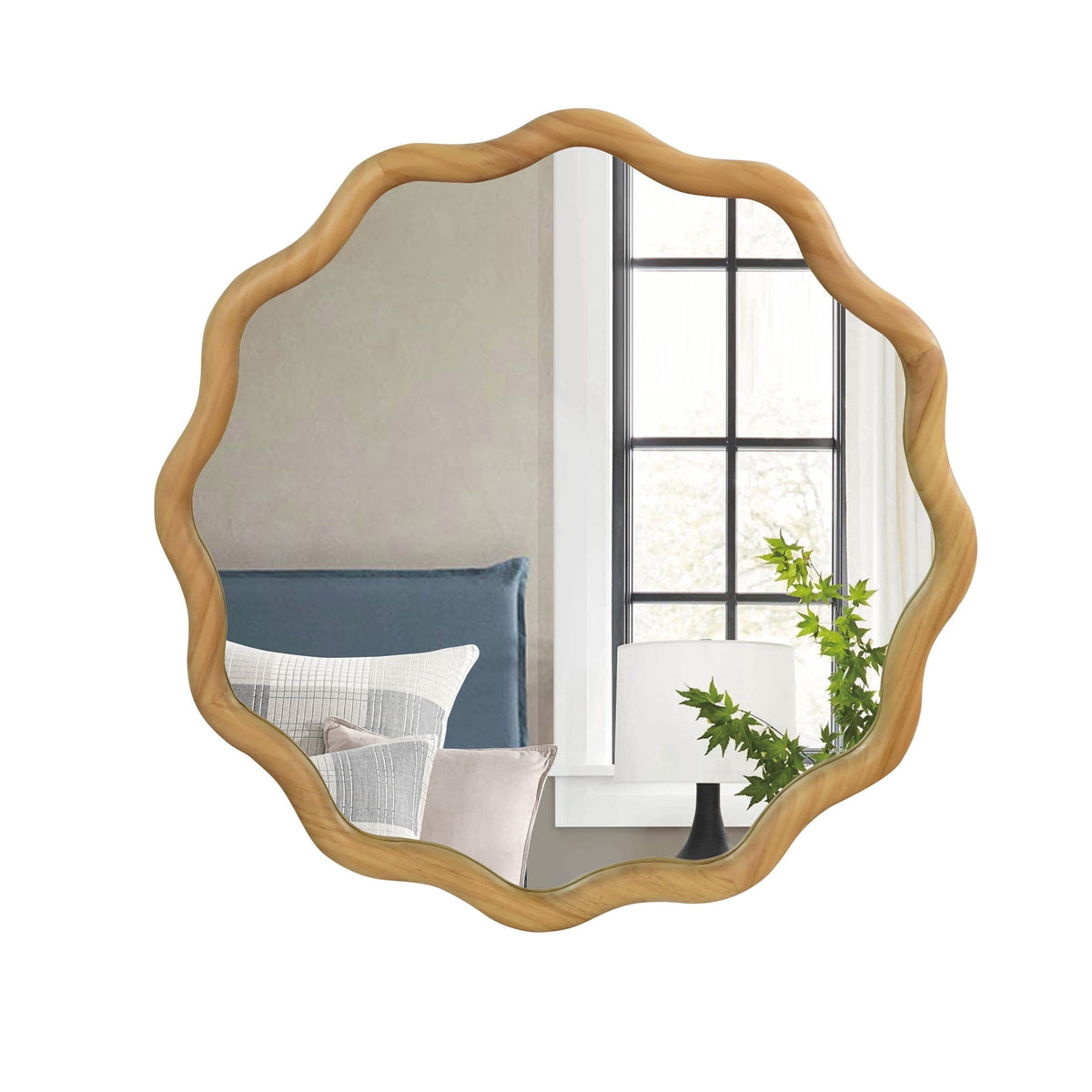 Elladera YIQMI 20x30 inch Teardrop MDF Wood Mirror Irregular Oak Wall Mirror for