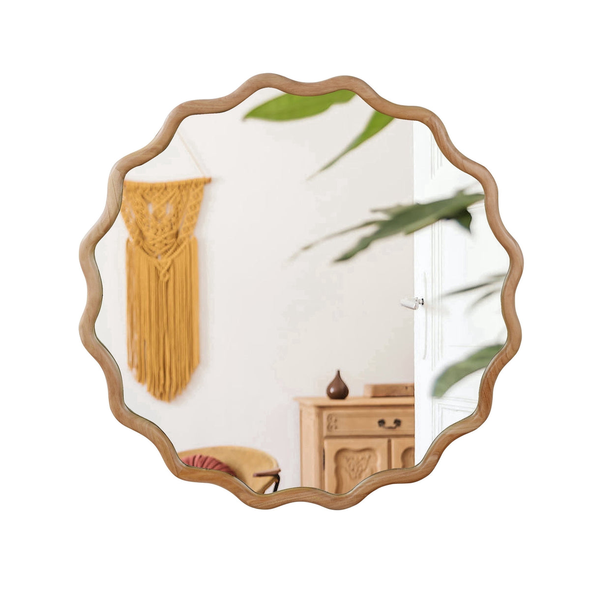 Elladera YIQMI 20x30 inch Teardrop MDF Wood Mirror Irregular Oak Wall Mirror for