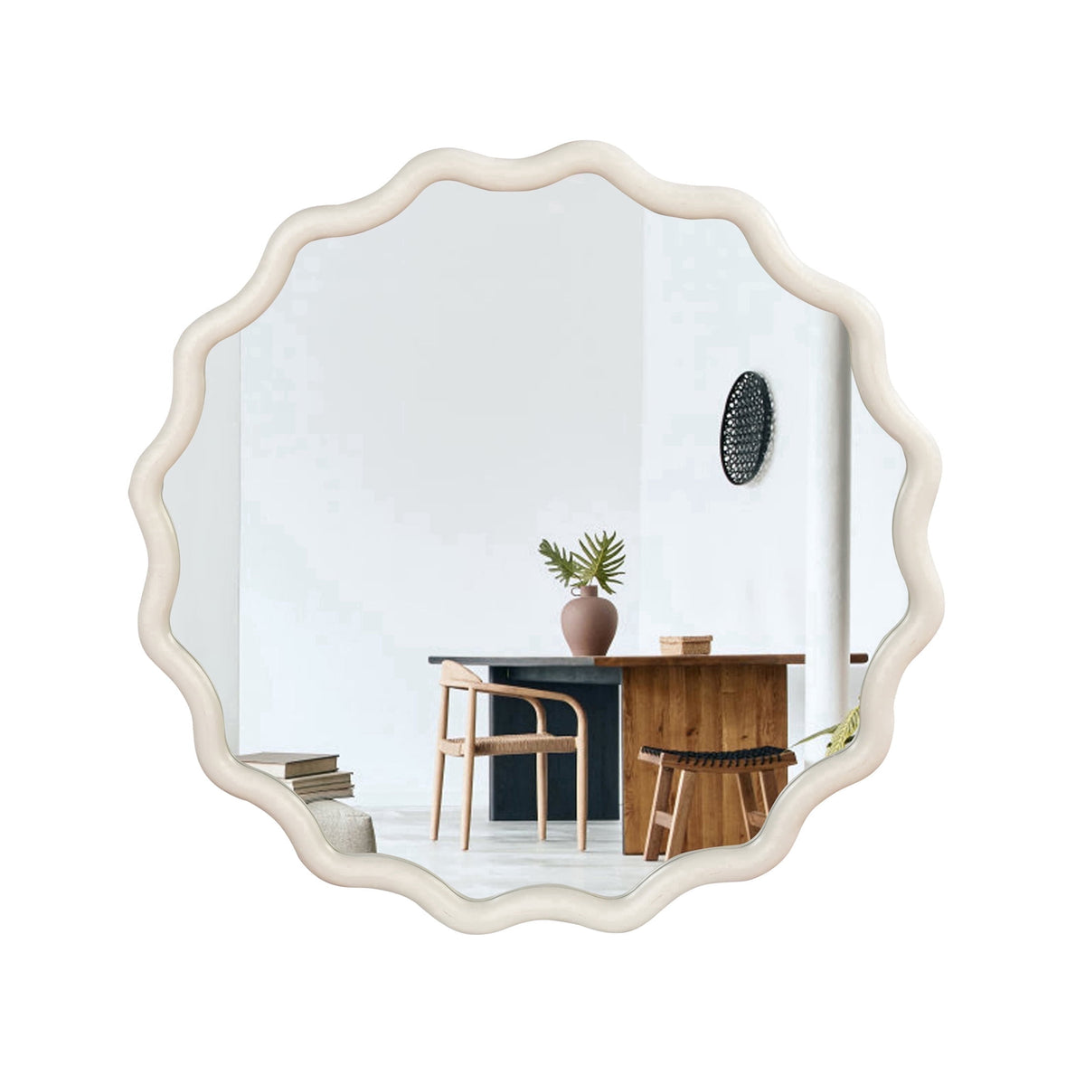 Elladera YIQMI 20x30 inch Teardrop MDF Wood Mirror Irregular Oak Wall Mirror for