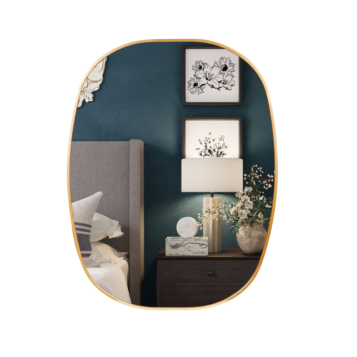 Elladera YIQMI 20x30 inch Teardrop MDF Wood Mirror Irregular Oak Wall Mirror for