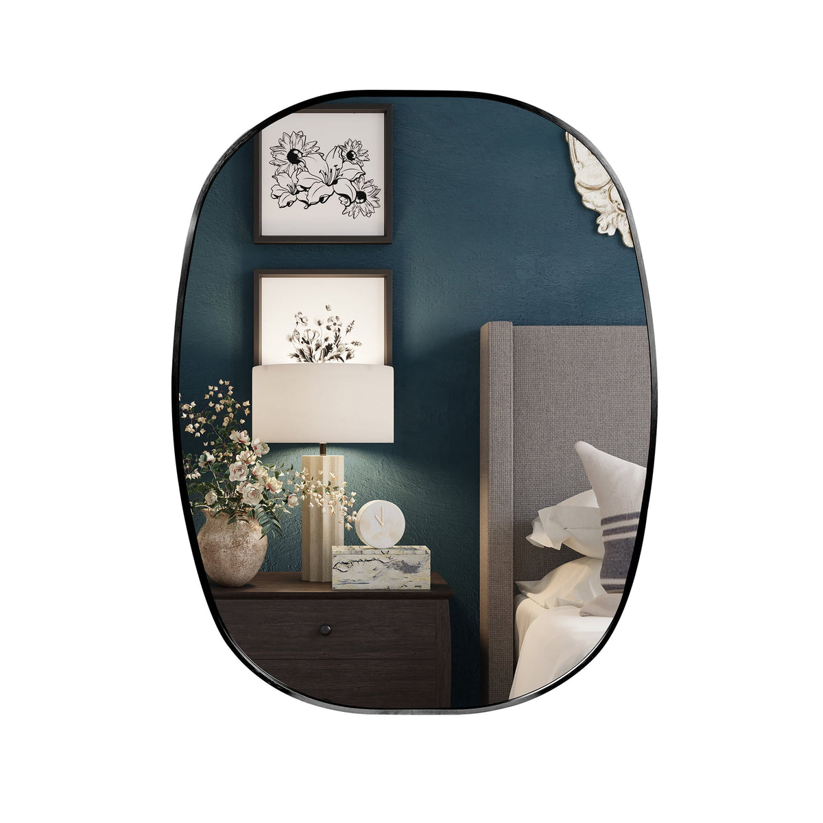 Elladera YIQMI 20x30 inch Teardrop MDF Wood Mirror Irregular Oak Wall Mirror for