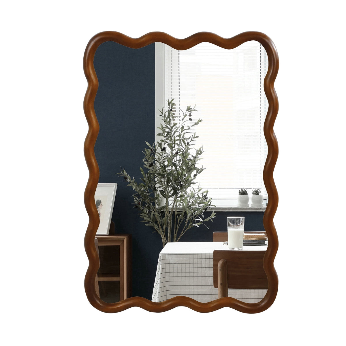Elladera YIQMI 20x30 inch Teardrop MDF Wood Mirror Irregular Oak Wall Mirror for