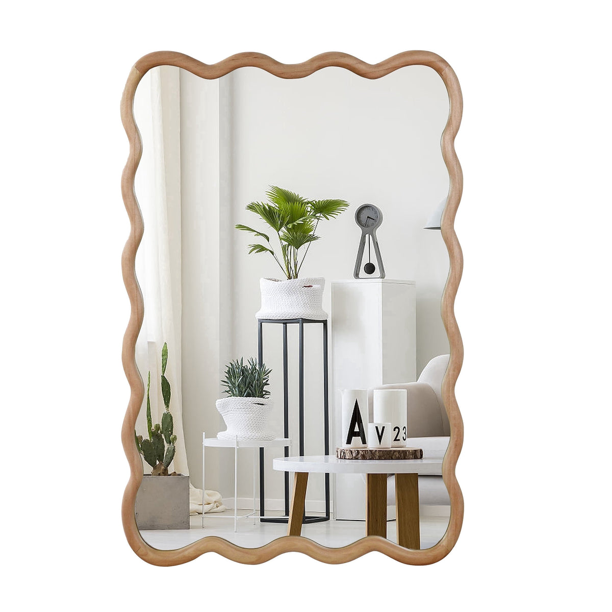 Elladera YIQMI 20x30 inch Teardrop MDF Wood Mirror Irregular Oak Wall Mirror for