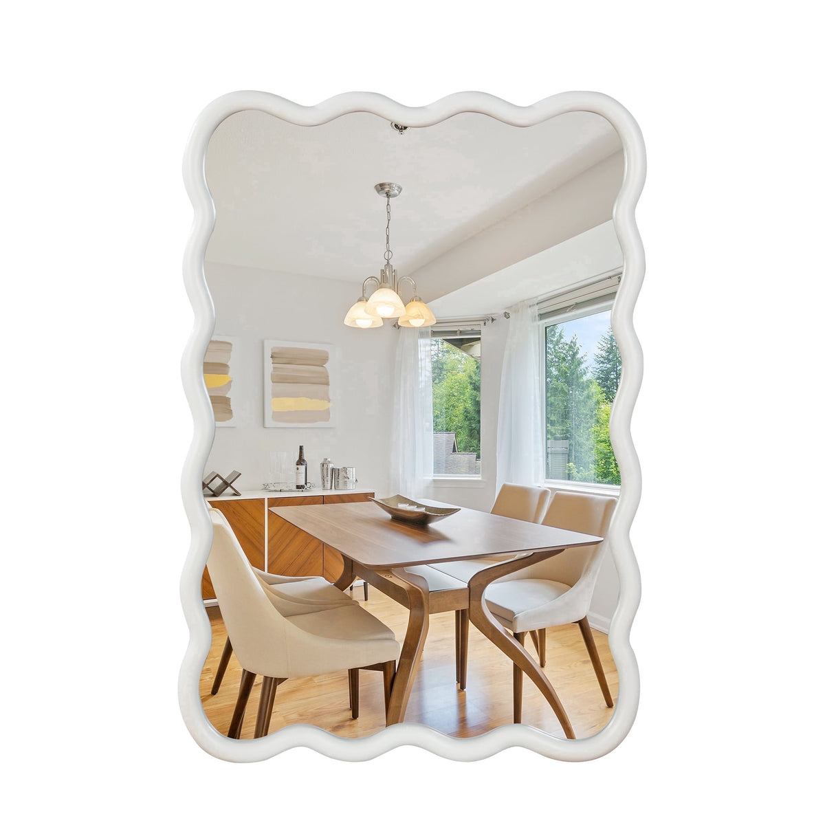 Elladera YIQMI 20x30 inch Teardrop MDF Wood Mirror Irregular Oak Wall Mirror for