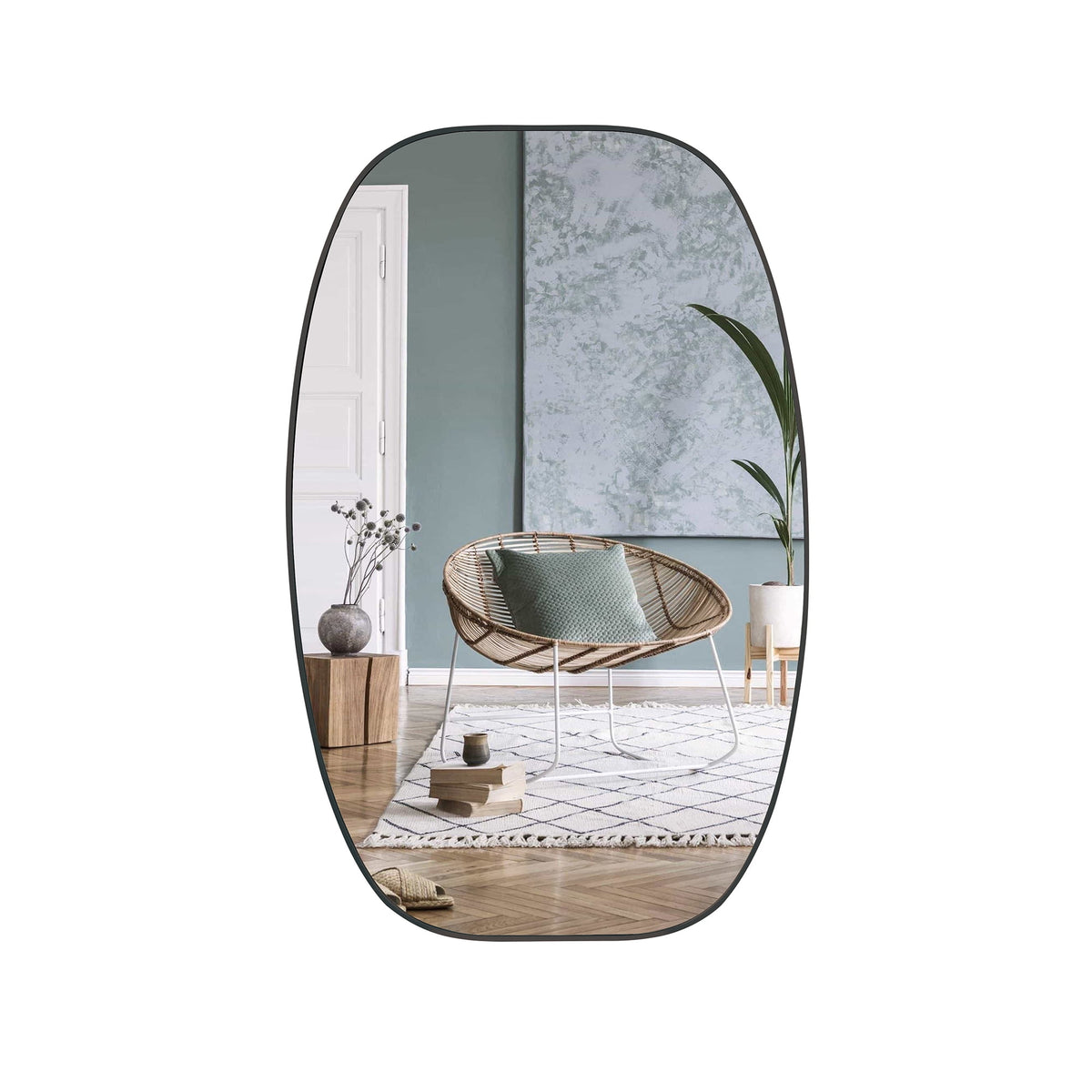 Elladera YIQMI 20x30 inch Teardrop MDF Wood Mirror Irregular Oak Wall Mirror for