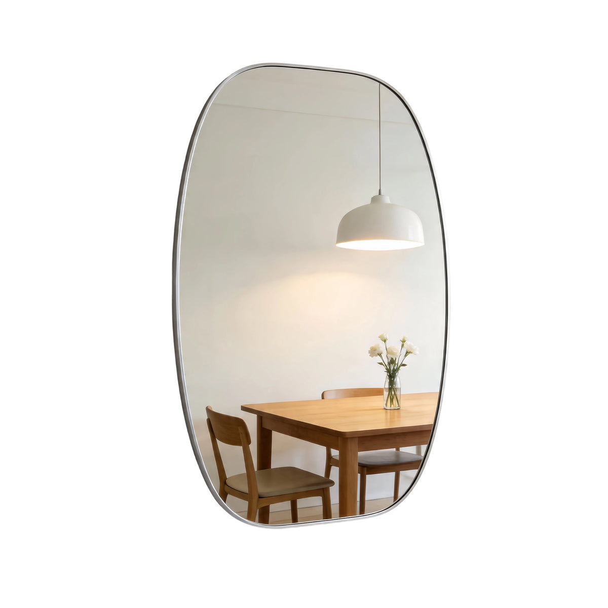 Elladera YIQMI 20x30 inch Teardrop MDF Wood Mirror Irregular Oak Wall Mirror for
