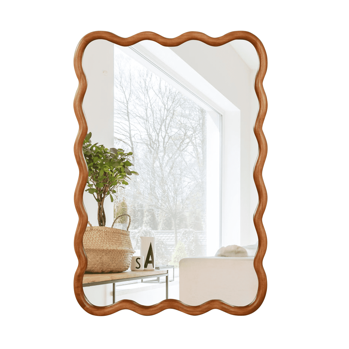 Elladera YIQMI 20x30 inch Teardrop MDF Wood Mirror Irregular Oak Wall Mirror for