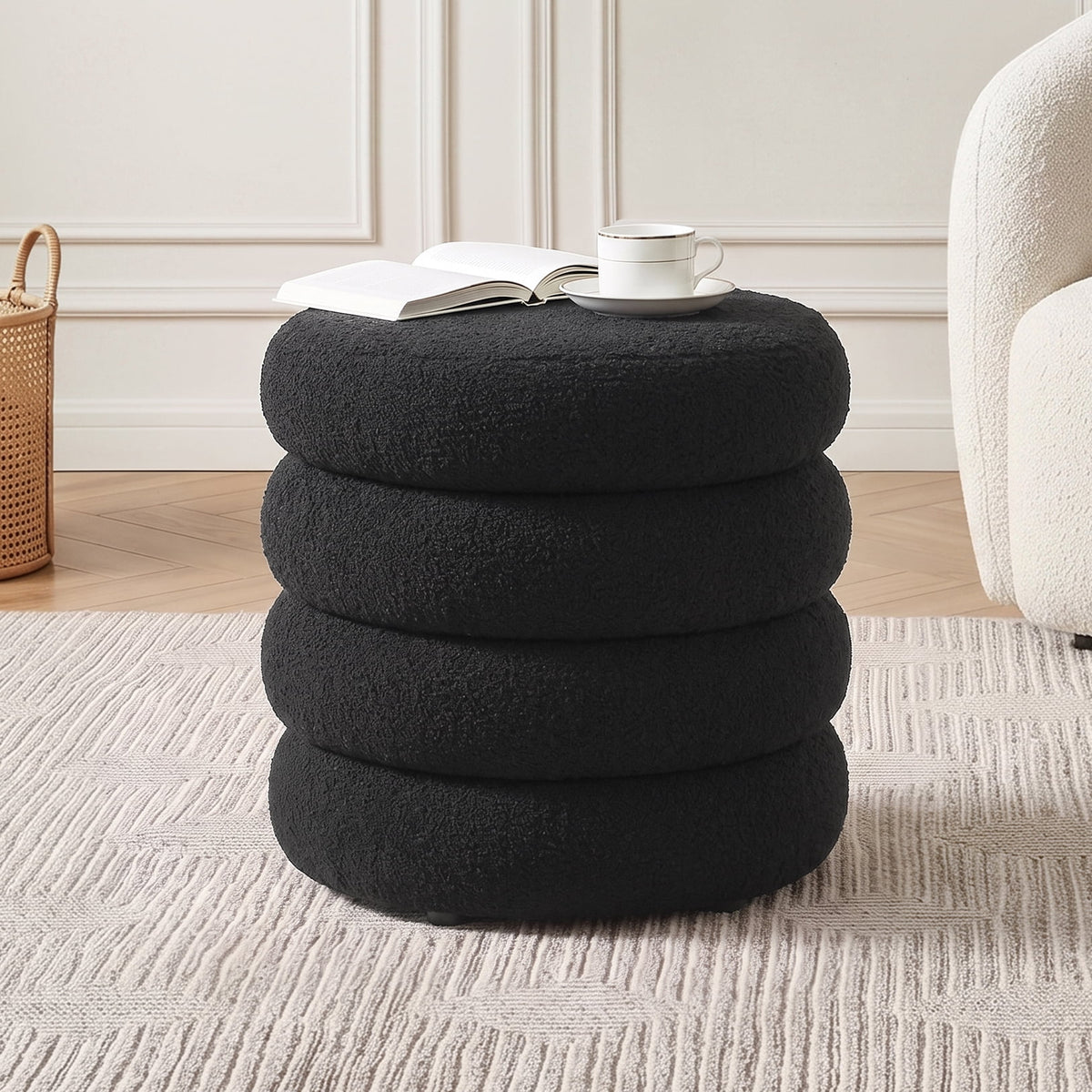 Elladera Zesthouse 19.5" Wide Round Boucle Storage Ottoman, Tufted Sherpa Ottoman