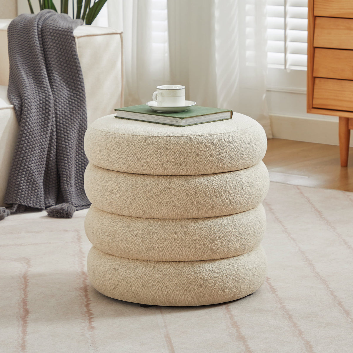 Elladera Zesthouse 19.5" Wide Round Boucle Storage Ottoman, Tufted Sherpa Ottoman