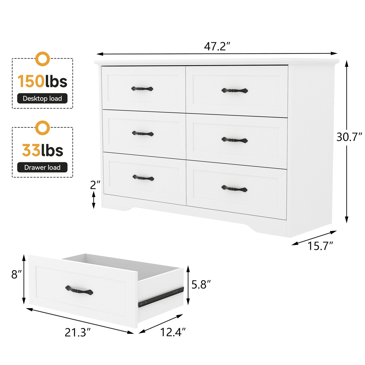 Elladera Farmhouse 6 Drawer Double Dresser, Wide Wood Dressers & Chests of Drawers