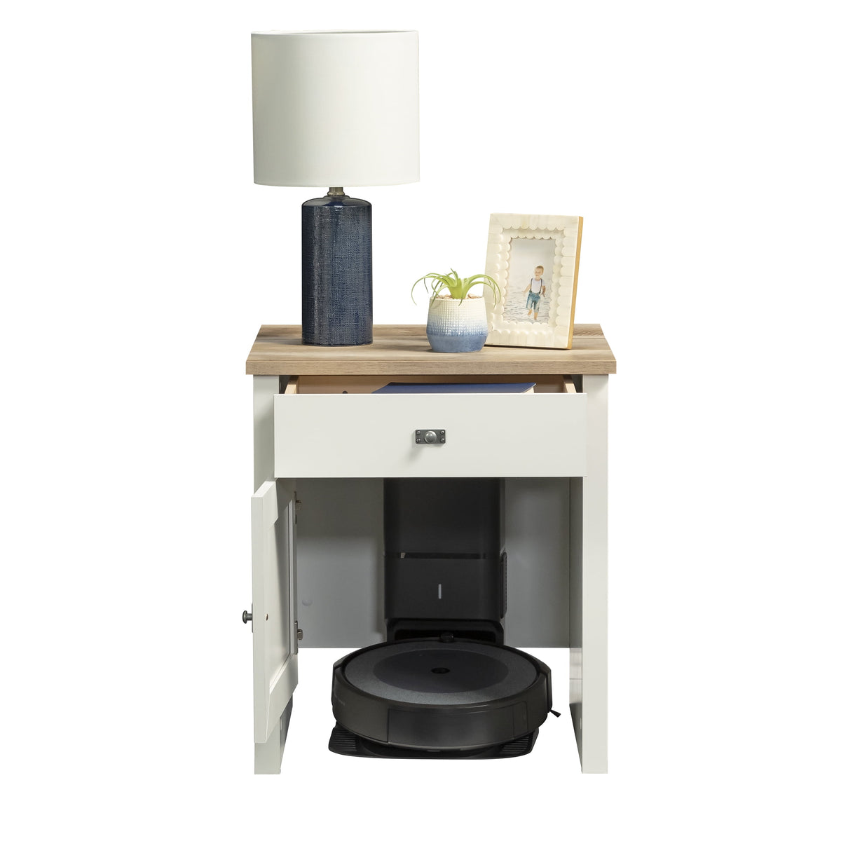 Elladera Sauder Cottage Road, Robot Vacuum Storage Side Table, Soft White Finish